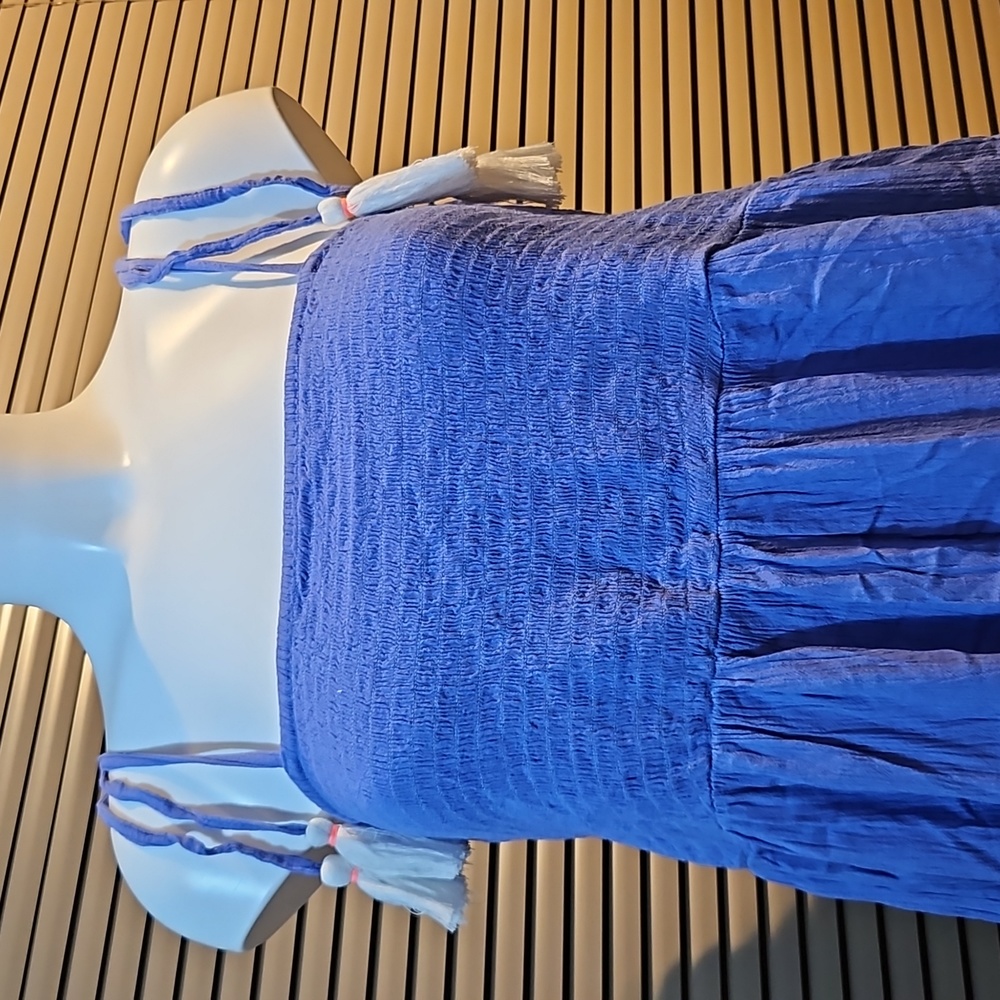 Size M shirred bust embroidered summer slip dress, adjustable straps - Picture 9 of 12